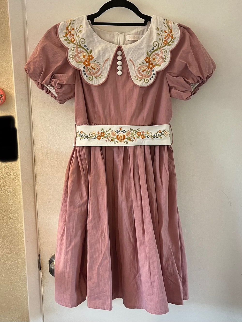 Nyanya Lolita Dress Japanese Pink Floral Embroidered Collar Cosplay Puff Sleeves